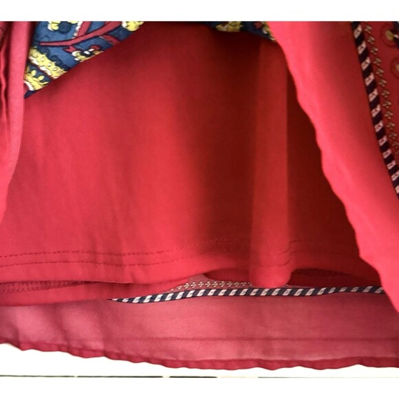 UMGEE Red Paisley Boho Tunic XL Relaxed Fit Tiered Flutter Sleeves Sheer Overlay - Picture 8 of 11